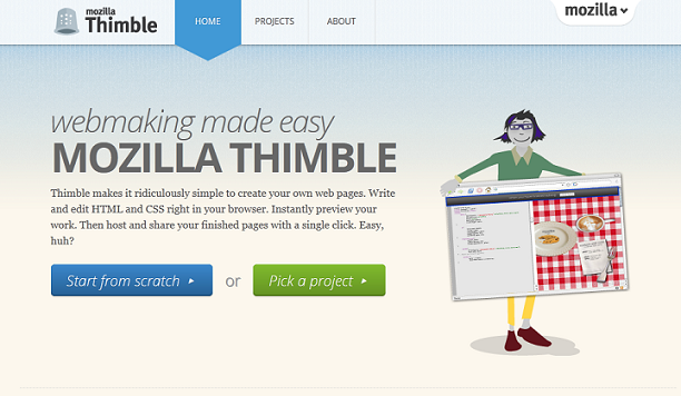 Mozilla Webmaker Thimble page
